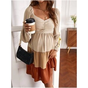 Maternity color Block Ruffle Dress